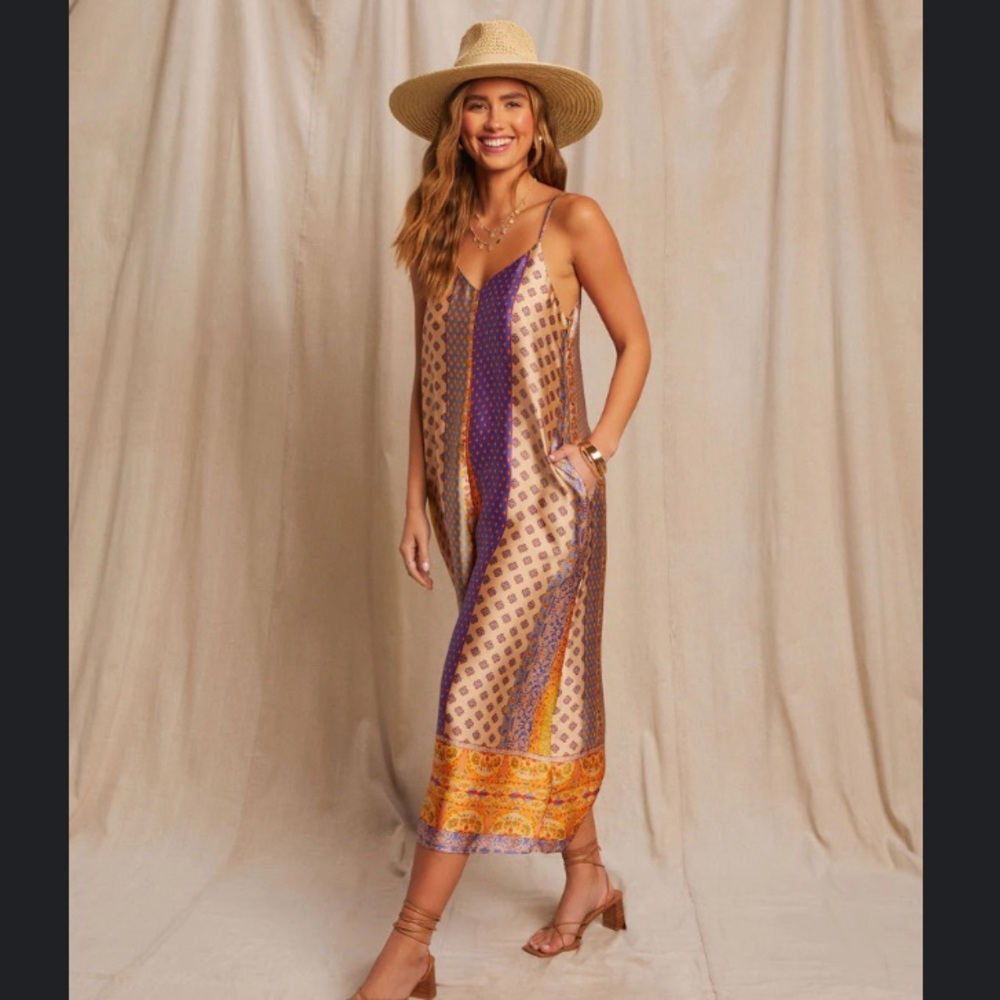 Dress Forum Purple and Orange Patterned Jumpsuit